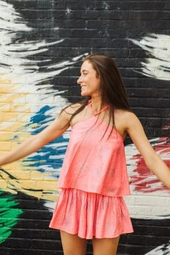 Queen Of Sparkles Spring 2022 Neon Pink Rhinestone Cluster Swing Short