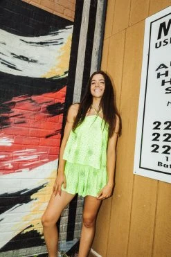 Queen Of Sparkles Neon Lime Rhinestone Cluster Swing Short