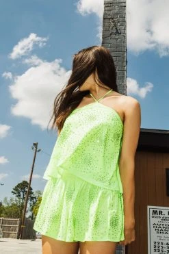Queen Of Sparkles Neon Lime Rhinestone Cluster Swing Short