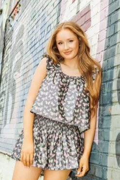 Queen Of Sparkles Black Butterfly Ruffle Tank Spring 2022