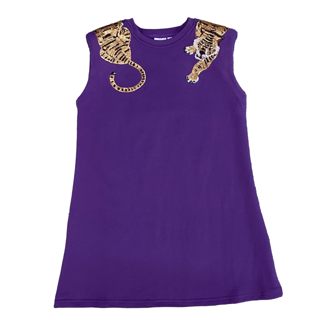 Queen Of Sparkles Purple Shoulder Pad Tiger Dress 3 Queen Of Sparkles Purple Shoulder Pad Tiger Dress