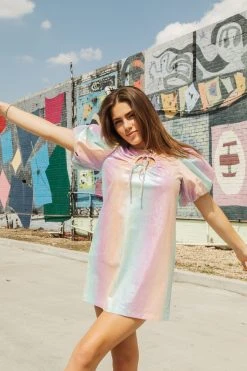 Queen Of Sparkles Rainbow Leather Key Hole Dress WHAT'S NEW