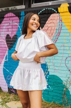 Queen Of Sparkles Spring 2022 White Iridescent Swing Shorts