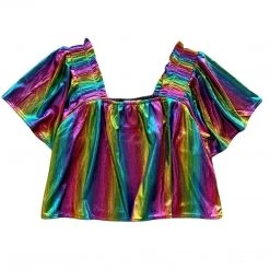 Shop Queen Of Sparkles Black Rainbow Flutter Top