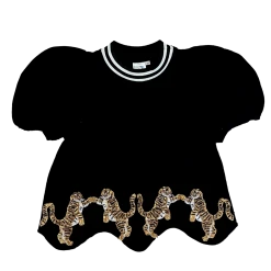 Queen Of Sparkles Black Tiger Wavy Top Gameday