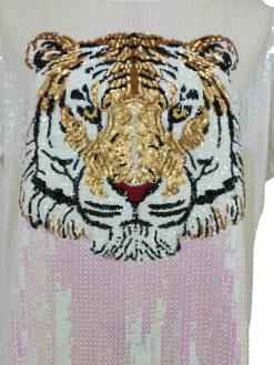 Queen Of Sparkles Gameday White Full Sequin Tiger Dress