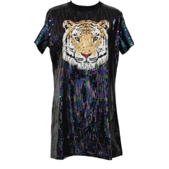 Queen Of Sparkles Black Full Sequin Tiger Dress