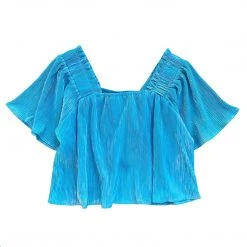 Shop Queen Of Sparkles Aqua Pleat Flutter Top Gameday