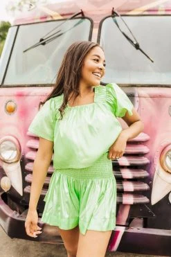 Shop Queen Of Sparkles Spring 2022 Neon Green Holo Stripe Swing Shorts