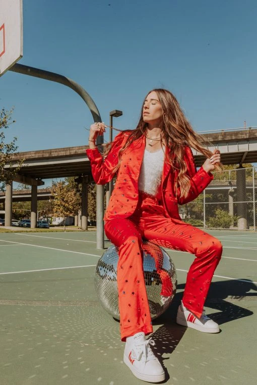 Queen Of Sparkles Red Poof Sleeve Rhinestone Blazer