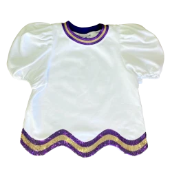 Queen Of Sparkles White, Purple/Gold Wavy Top