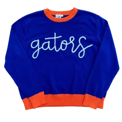 Queen Of Sparkles Gameday Glitter Script "Gators" Long Sleeve Sweater