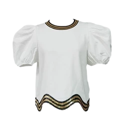 Queen Of Sparkles White, Black/Gold Wavy Top
