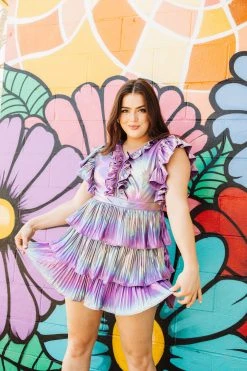 Queen Of Sparkles Purple Metallic Ruffle Dress