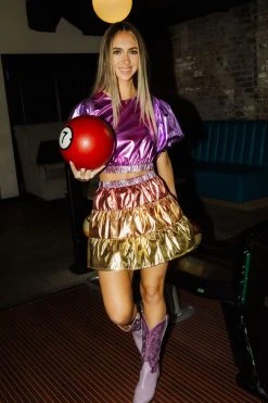 Queen Of Sparkles Pink/Gold Metallic Mini Skort Spring 2022