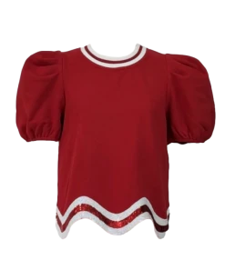 Queen Of Sparkles Gameday Red, Red/White Wavy Top