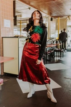 Queen Of Sparkles Skirts Red Sequin Midi Skirt