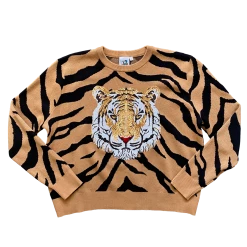 Queen Of Sparkles Tiger Print Tiger Head Sweater Gameday