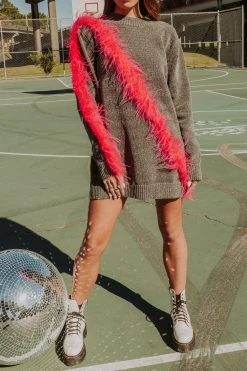 Queen Of Sparkles Diagonal Feather Sweater Dress