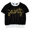 Shop Queen Of Sparkles Black "Saints" Glitter Script Sweater Gameday