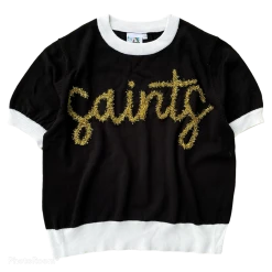 Shop Queen Of Sparkles Black "Saints" Glitter Script Sweater Gameday