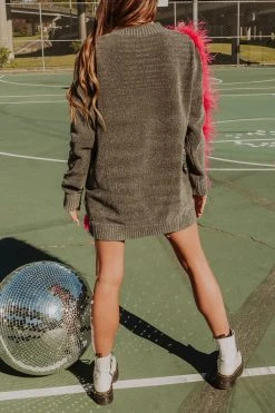 Queen Of Sparkles Diagonal Feather Sweater Dress
