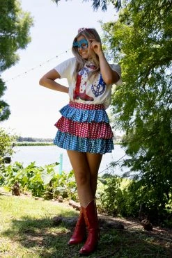 Queen Of Sparkles Red & Blue Fringe Boots Tee 7 Queen Of Sparkles Red & Blue Fringe Boots Tee