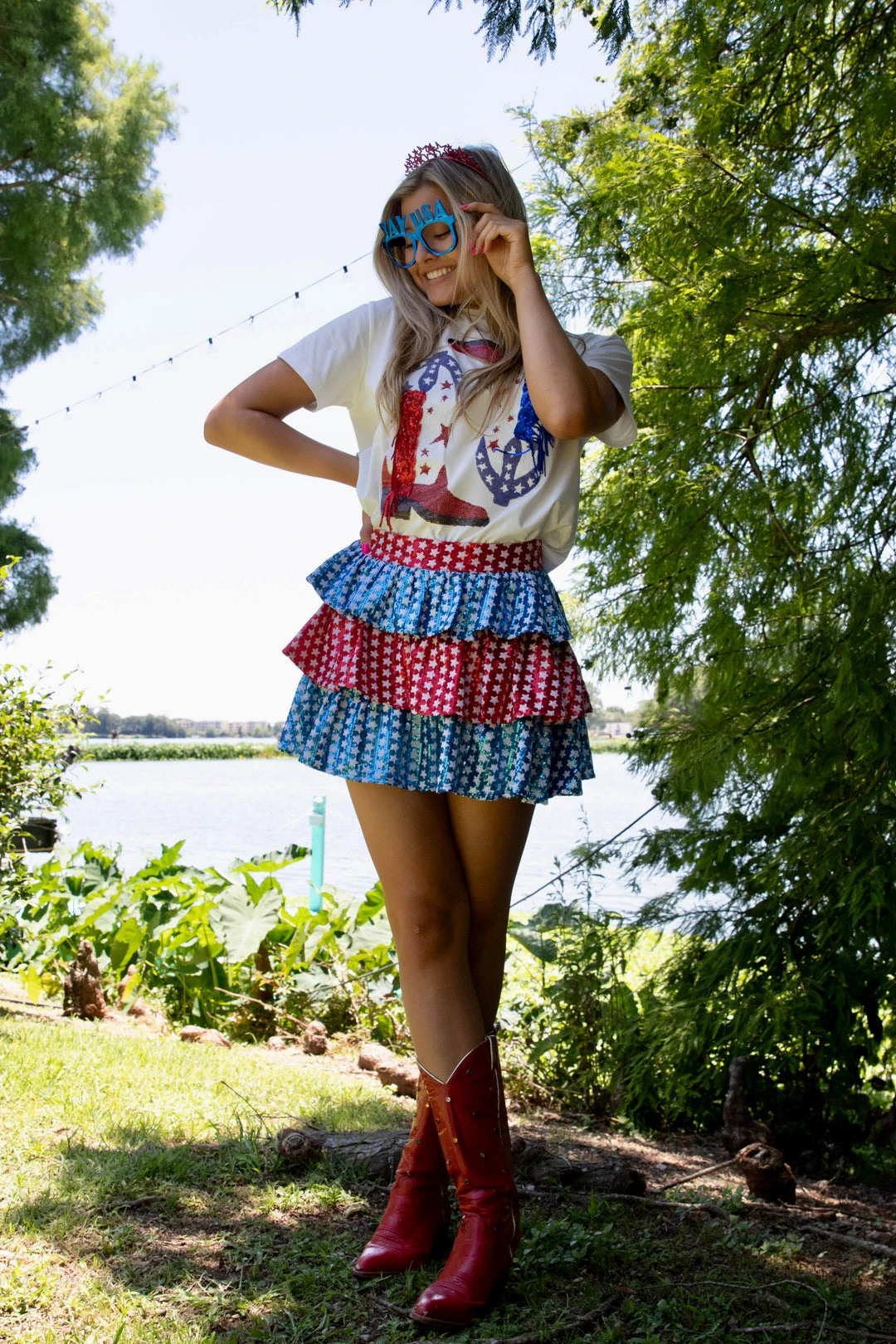Queen Of Sparkles Red & Blue Fringe Boots Tee 5 Queen Of Sparkles Red & Blue Fringe Boots Tee