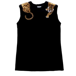 Queen Of Sparkles Black Shoulder Pad Tiger Dress