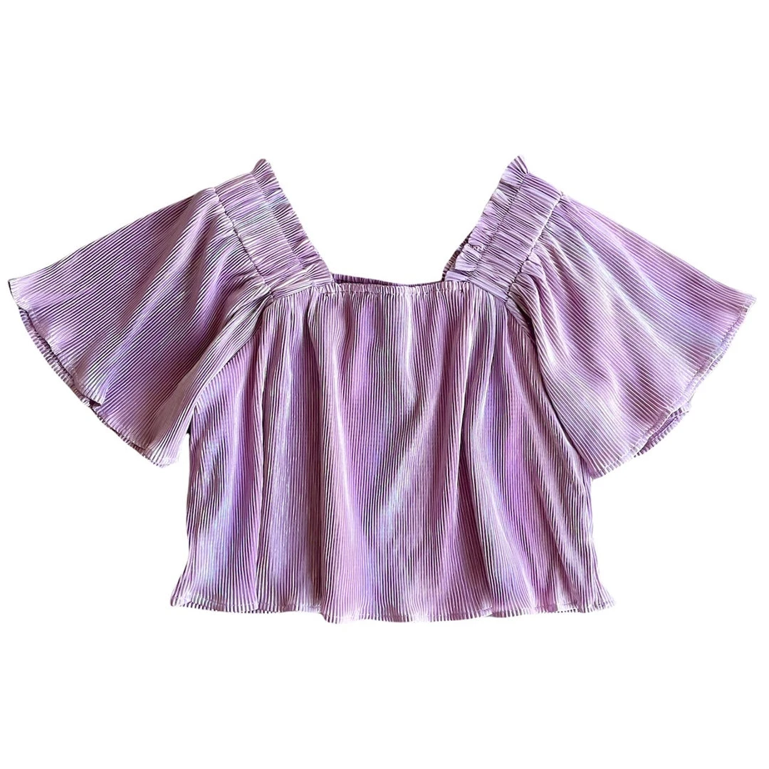 Shop Queen Of Sparkles Lavender Pleat Flutter Top Gameday 3 Shop Queen Of Sparkles Lavender Pleat Flutter Top Gameday