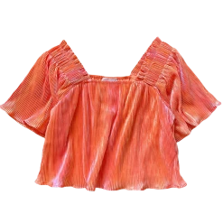Shop Queen Of Sparkles Tangerine Pleat Flutter Top Gameday