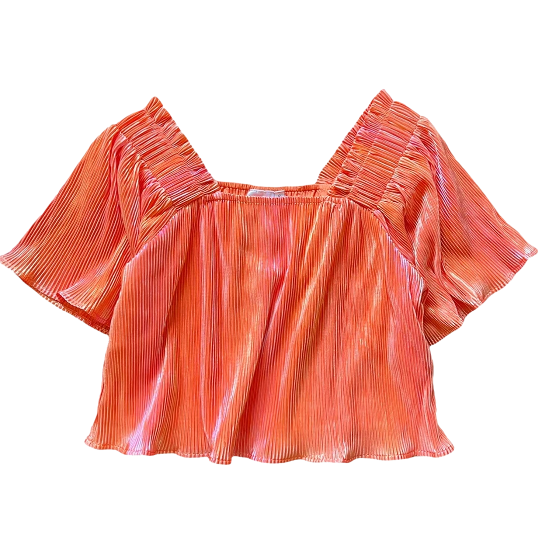 Shop Queen Of Sparkles Tangerine Pleat Flutter Top Gameday 3 Shop Queen Of Sparkles Tangerine Pleat Flutter Top Gameday