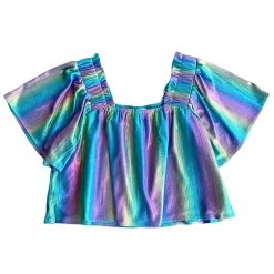 Shop Queen Of Sparkles Blue Rainbow Flutter Top Tops