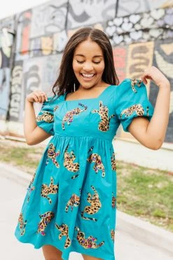 Queen Of Sparkles Spring 2022 Teal Leopard Dress