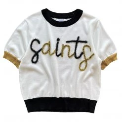 Shop Queen Of Sparkles White "Saints" Glitter Script Sweater Gameday
