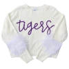 Queen Of Sparkles Gameday Purple“Tigers” Feather Sleeve Sweater