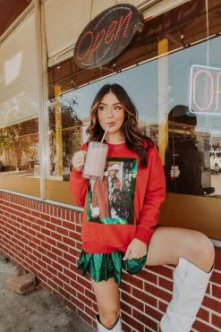 French For I Love Clark Christmas Sequin Frame Sweatshirt