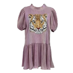 Queen Of Sparkles Gameday Lavender Pleat Tiger Dress