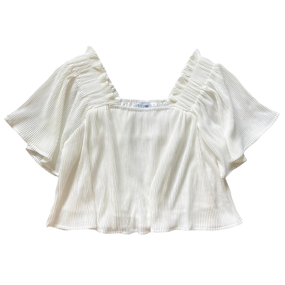 Shop Queen Of Sparkles White Pleat Flutter Top Bridal Queen 3 Shop Queen Of Sparkles White Pleat Flutter Top Bridal Queen