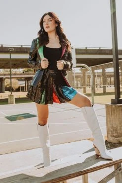 Queen Of Sparkles Skirts Black Sequin Rainbow Pleat Skort