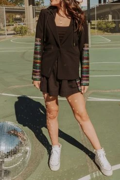 Queen Of Sparkles Black Sequin Side Swing Short