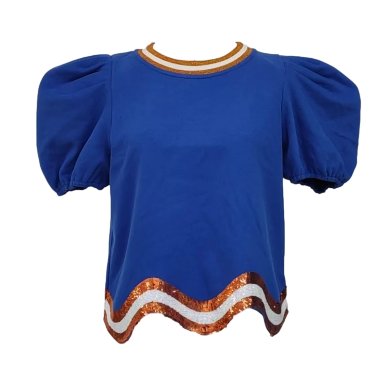 Queen Of Sparkles Gameday Royal, Orange/White Wavy Top 3 Queen Of Sparkles Gameday Royal, Orange/White Wavy Top