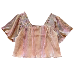 Shop Queen Of Sparkles Caramel Pleat Flutter Top