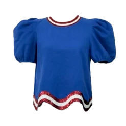 Queen Of Sparkles Blue, White/Red Wavy Top