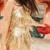 Queen Of Sparkles Spring 2022 Gold Fringe Mini Skirt