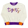 Queen Of Sparkles Gameday White W/ Purple & Orange "Tigers" LS Sweater