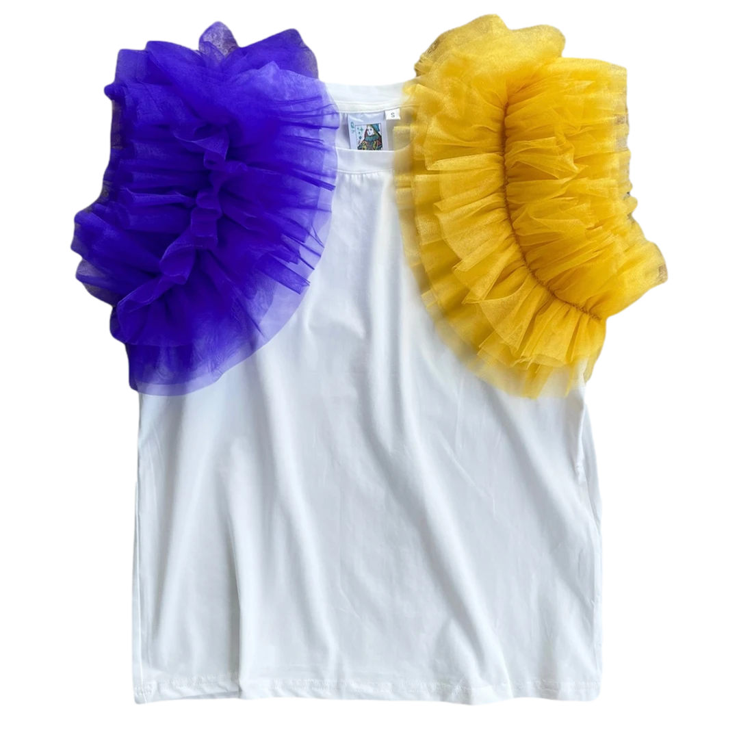 Shop Queen Of Sparkles Gameday Purple/Gold Ruffle Sleeve Tee 3 Shop Queen Of Sparkles Gameday Purple/Gold Ruffle Sleeve Tee