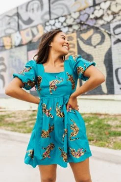 Queen Of Sparkles Spring 2022 Teal Leopard Dress