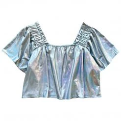 Shop Queen Of Sparkles Blue Holographic Flutter Top