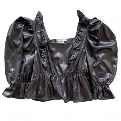 Queen Of Sparkles Gameday Black Pebble Ruffle Top